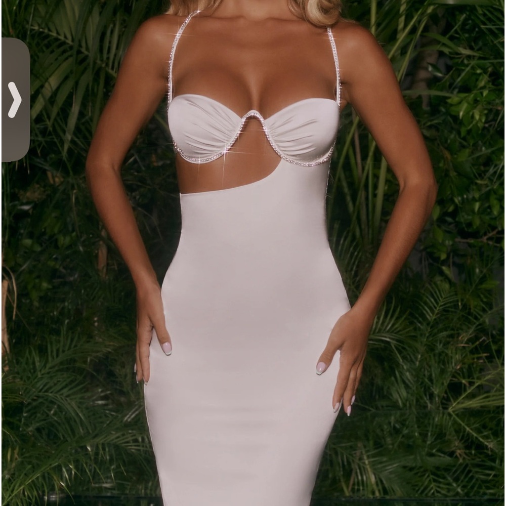 ALL NIGHT LONG Asymmetric Cut Out Midi Dress in Ivory